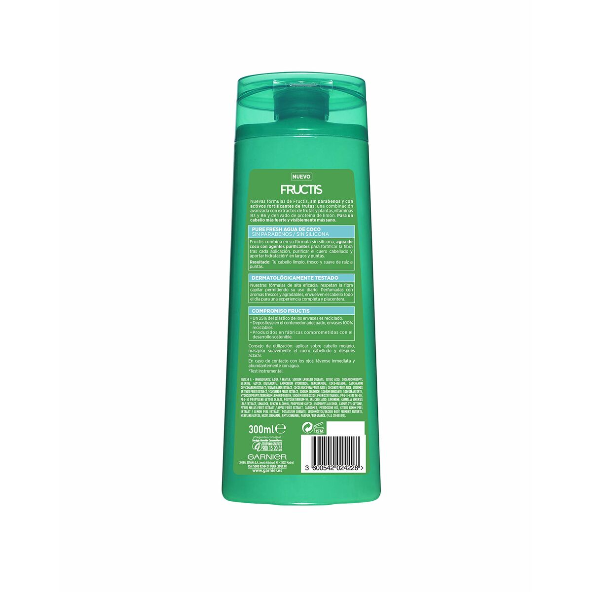Shampooing Fortifiant Garnier Fructis Pure Fresh 300 ml Eau de Coco